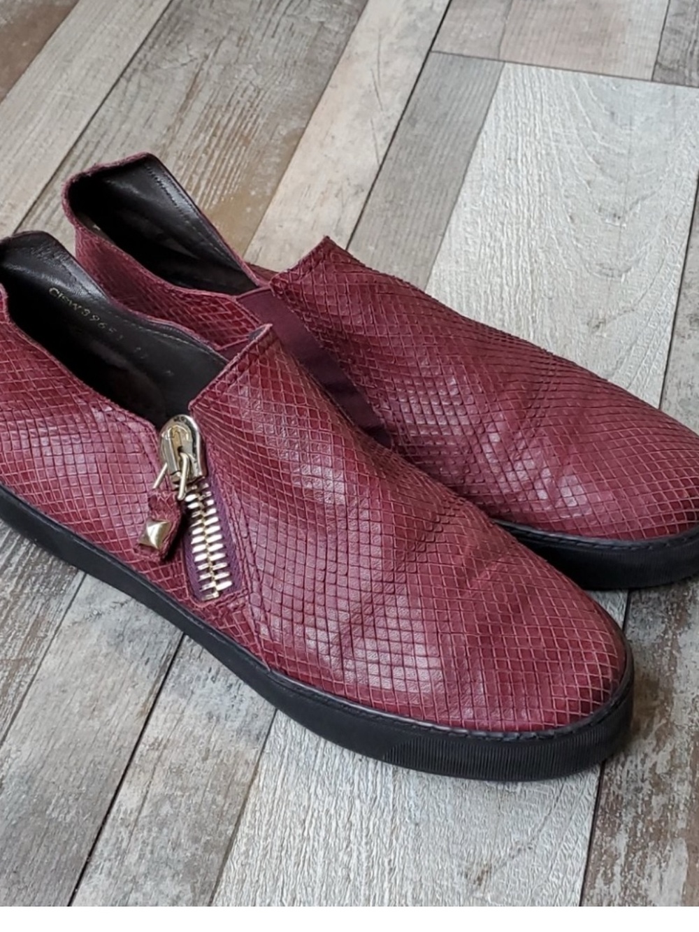 Stuart Weitzman Burgundy Textured Slip-On Sneakers